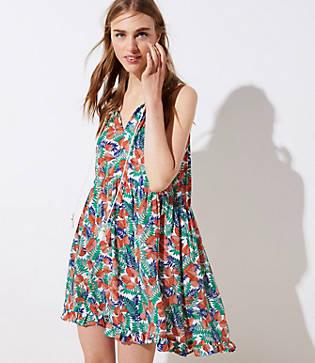 Loft Beach Ruffled Tie Neck Dress