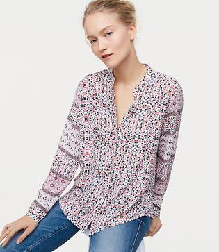 Loft Patchwork Collarless Utility Blouse