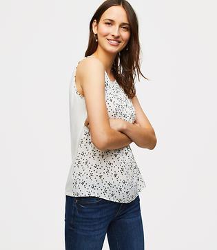 Loft Bloom Shirred Mixed Media Shell