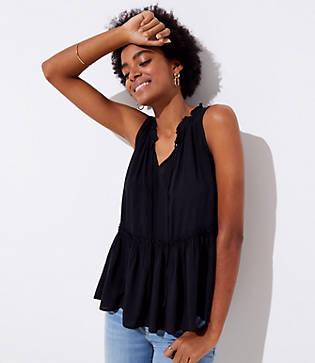 Loft Ruffle Tie Neck Peplum Shell