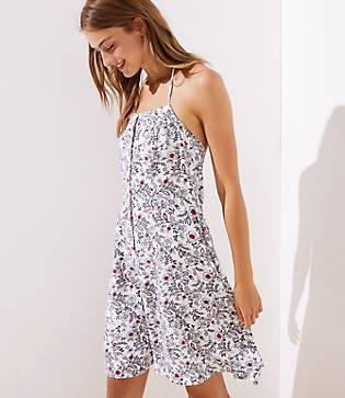 Loft Beach Flower Vine Button Halter Dress