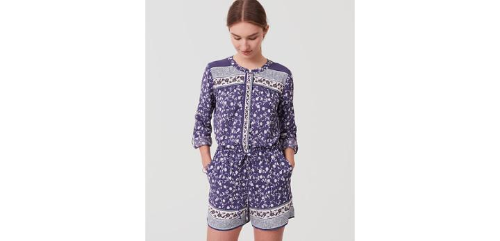 Loft Border Floral Drawstring Romper