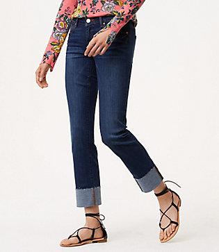 Loft Curvy Cuffed Straight Leg Jeans In Pure Dark Indigo Wash