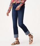 Loft Curvy Cuffed Straight Leg Jeans In Pure Dark Indigo Wash
