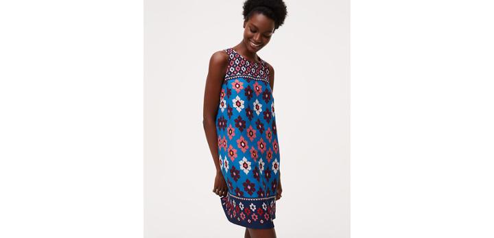 Loft Retro Floral Tie Back Shift Dress