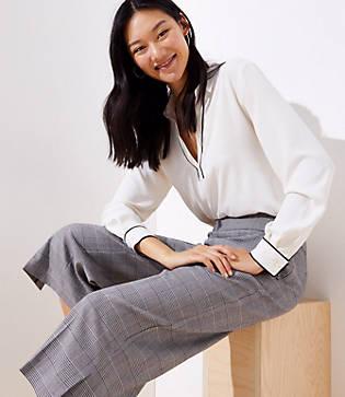 Loft Wide Leg Crop Pants In Plaid