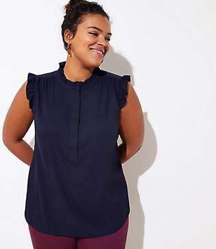 Loft Plus Ruffle Henley Shell