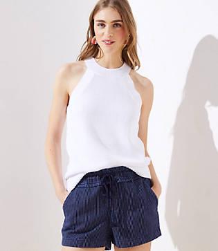 Loft Striped Cotton & Linen Blend Pull On Shorts