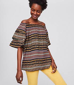 Loft Floral Striped Off The Shoulder Top