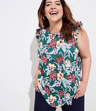 Loft Plus Tropical Shirred Flutter Shell