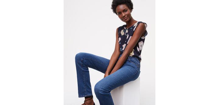 Loft Modern Straight Leg Jeans In Classic Mid Indigo Wash