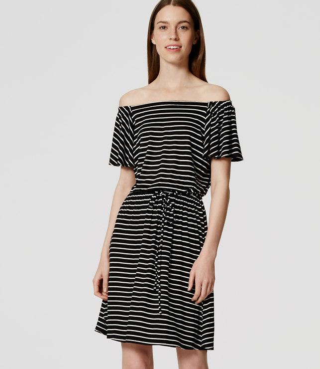 Loft Striped Flutter Blouson Dress