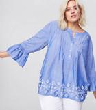 Loft Plus Embroidered Chambray Bell Sleeve Top