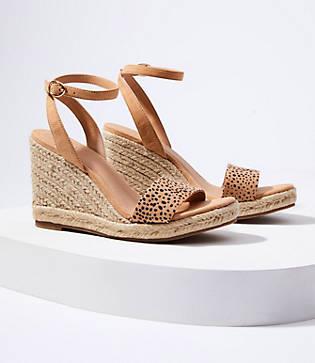Loft Cheetah Print Ankle Strap Espadrille Wedge Sandals