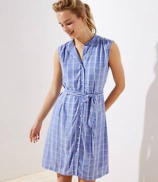 Loft Plaid Sleeveless Tie Waist Shirtdress