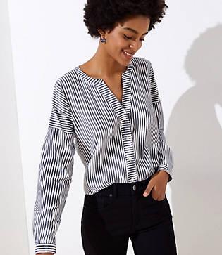 Loft Mixed Stripe Split Neck Shirt