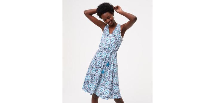 Loft Beach Medallion Tasseled Tie Back Dress