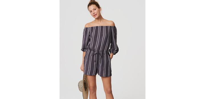 Loft Beach Striped Off The Shoulder Romper