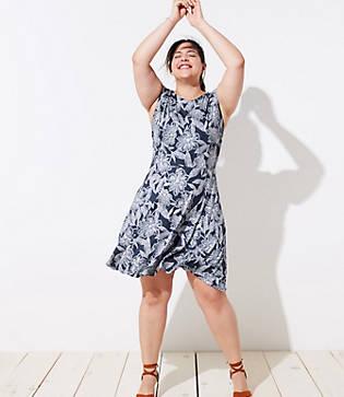 Loft Plus Abstract Floral Wrap Back Flare Dress
