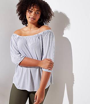 Loft Plus Stripe Sandwashed Off The Shoulder Top