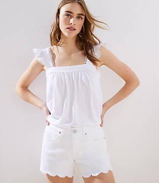 Loft Scalloped Denim Shorts In White