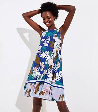 Loft Tropical Floral Flounce Sleeveless Swing Dress