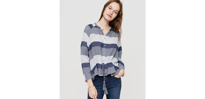 Loft Lou & Grey Striped Drawstring Button Down Shirt