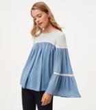 Loft Colorblock Lacy Bell Sleeve Blouse