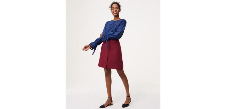 Loft Covered Button Front Skirt