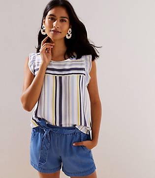 Loft Striped Button Back Flutter Shell