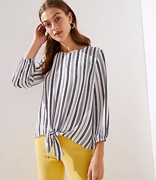 Loft Striped Tie Front Blouse