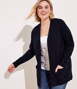 Loft Plus Speckled Open Pocket Cardigan