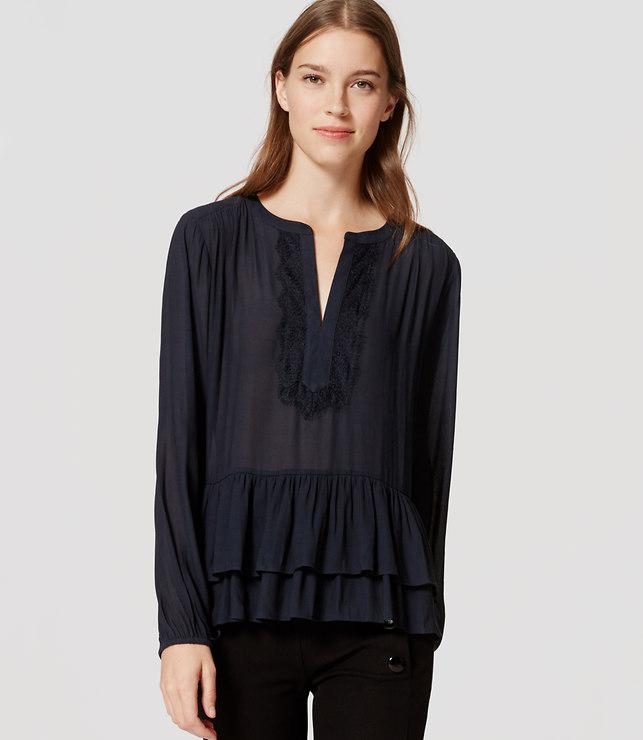 Loft Lacy Split Neck Peplum Blouse