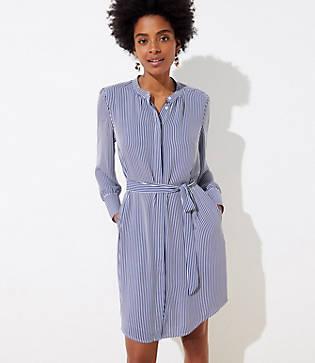 Loft Striped Belted Shirtdress