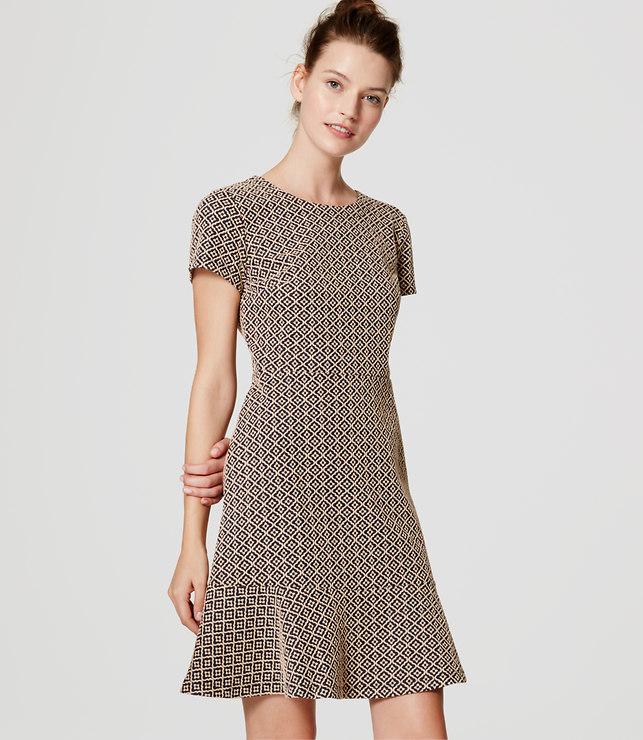 Loft Tile Jacquard Flounce Dress