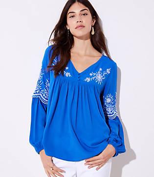 Loft Floral Eyelet V-neck Blouse