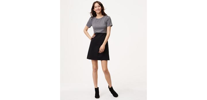 Loft Two Tone Puff Sleeve Dress