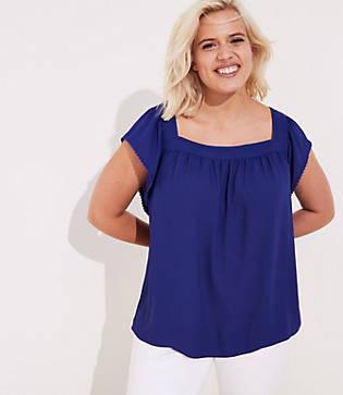 Loft Plus Shirred Square Neck Top
