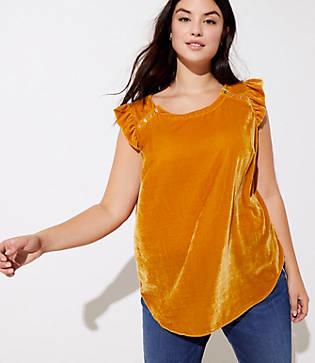 Loft Plus Velvet Button Ruffle Shell