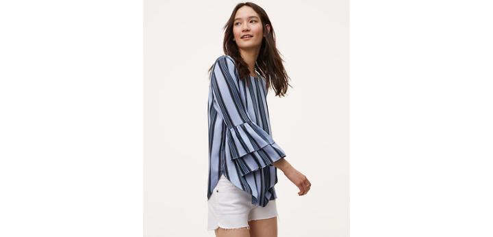 Loft Ocean Stripe Tiered Bell Sleeve Top