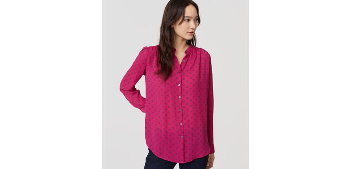 Loft Dotted Puff Sleeve Blouse