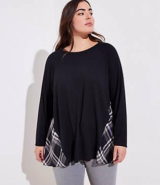 Loft Plus Plaid Mixed Media Top