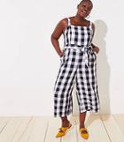 Loft Plus Gingham Smocked Back Tie Waist Jumpsuit
