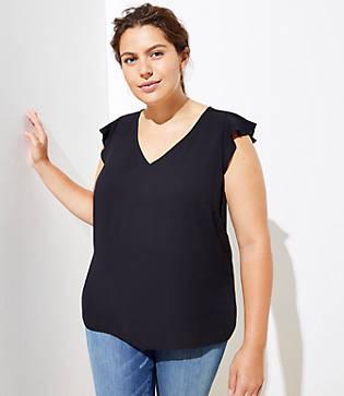 Loft Plus Lace Back Flutter Cap Sleeve Shell