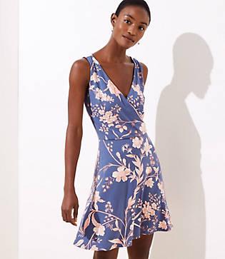 Loft Floral Wrap Back Flare Dress