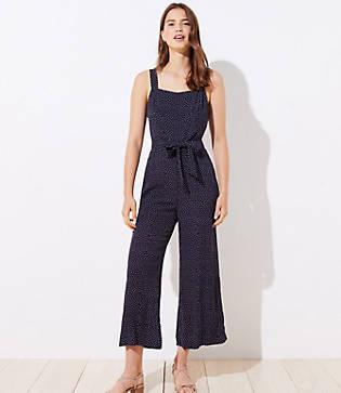 Loft Dotted Tie Waist Jumpsuit