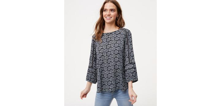 Loft Printed Knit Woven Blouse