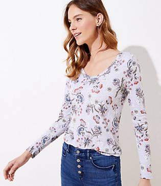 Loft Floral Long Sleeve Shirttail Tee