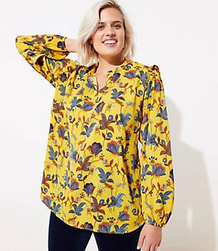 Loft Plus Bouquet Ruffle Trim Blouse