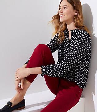 Loft Leaf Ruffle Collar Utility Blouse